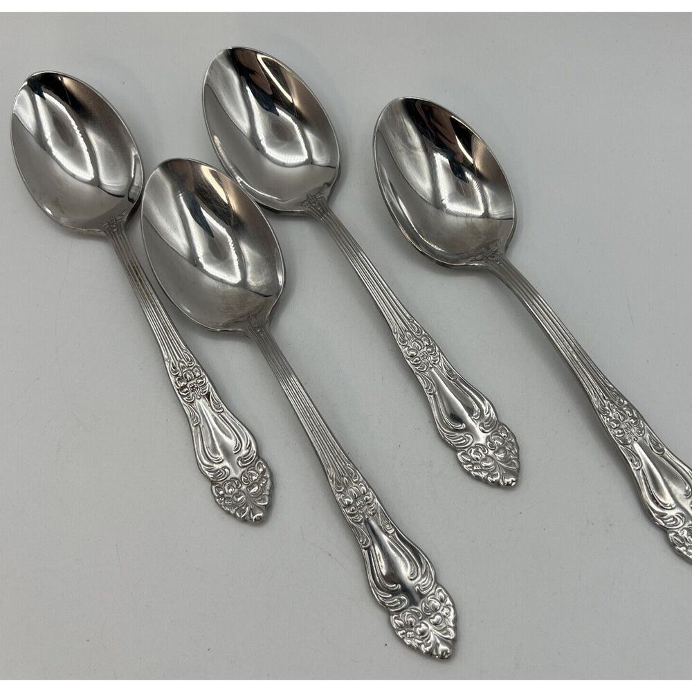 Set 4 Reed & Barton Dinner Teaspoons Tiger Lily Festivity Flatware Spoons
